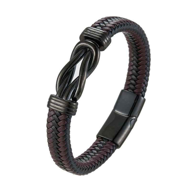 Men’s Braided Leather Bracelet with Titanium Steel – Vintage Hip Hop Style Wristband