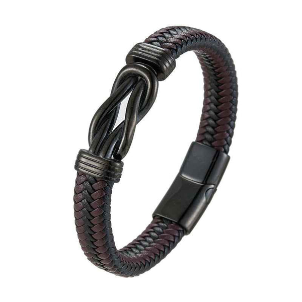 Men’s Braided Leather Bracelet with Titanium Steel – Vintage Hip Hop Style Wristband