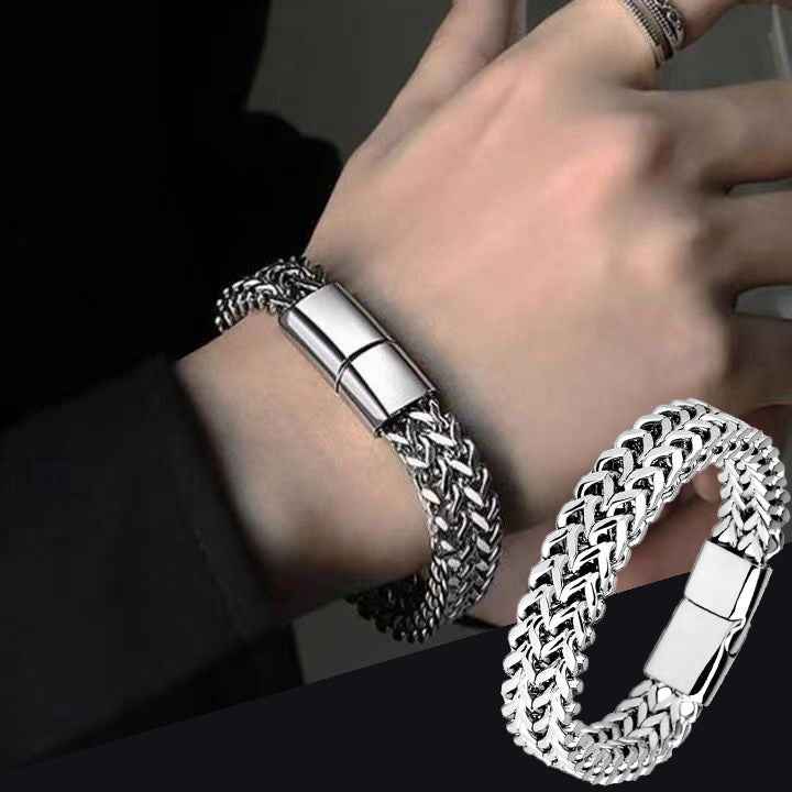 Titanium Steel Modular Bracelet – Stainless Steel Woven Square Chain with Magnetic Clasp