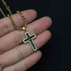 Green & White Zircon Cross Pendant Necklace – Trendy Hip Hop Streetwear Chain