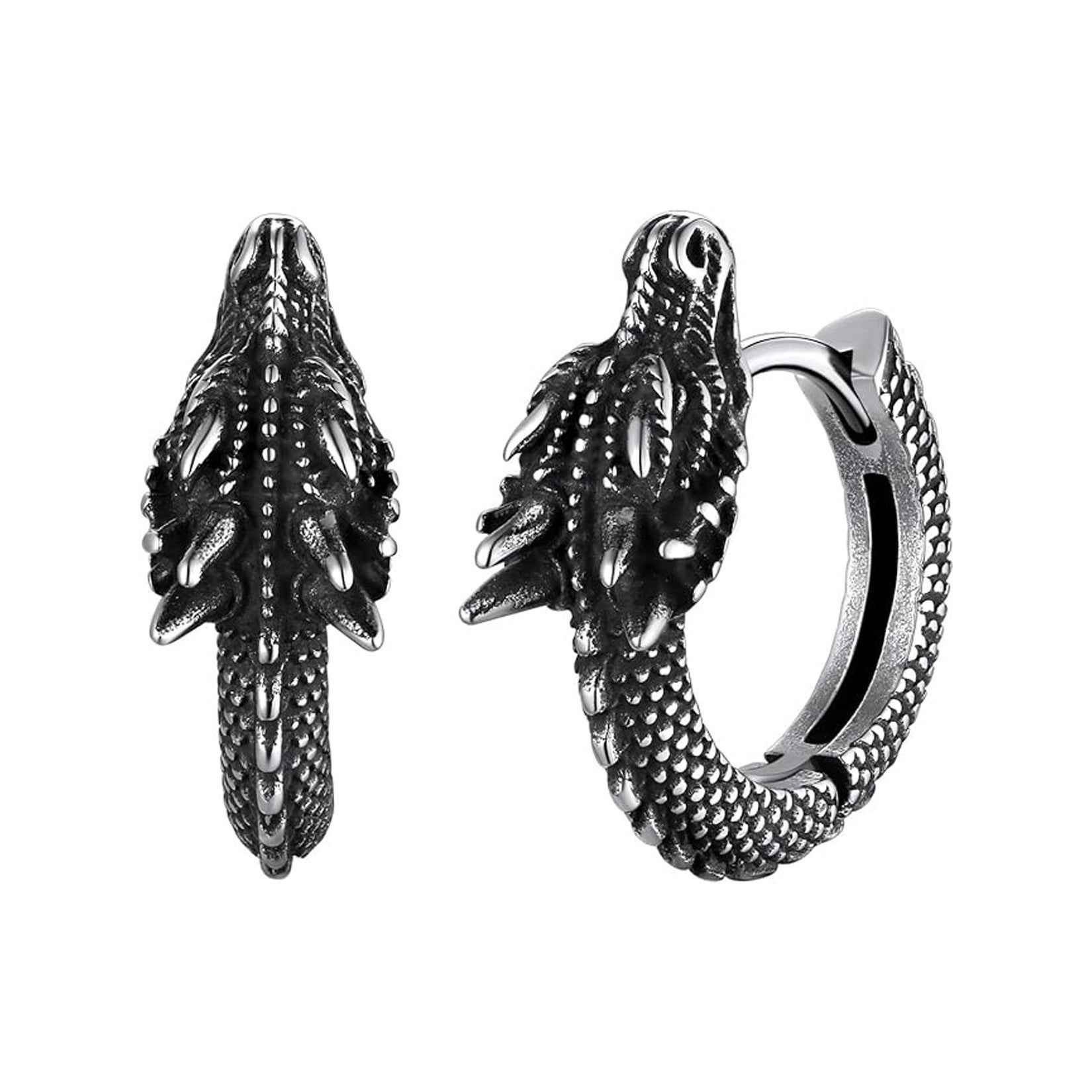 Vintage Dragon Hoop Earrings – Stainless Steel Punk Hip Hop Studs for Men & Women
