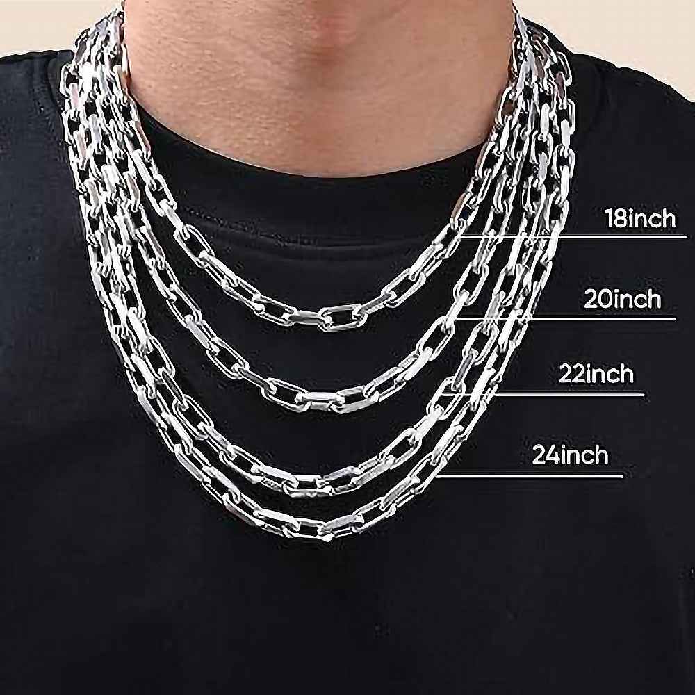 Silver Paperclip Necklace for Men – Diamond-Cut Chunky Stainless Steel Anchor Link Chain Hip Hop Jewelry (18–24 Inch)