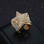 Men’s Hip Hop Five-Point Star Ring – Iced Out Rhinestone Stainless Steel Statement Ring