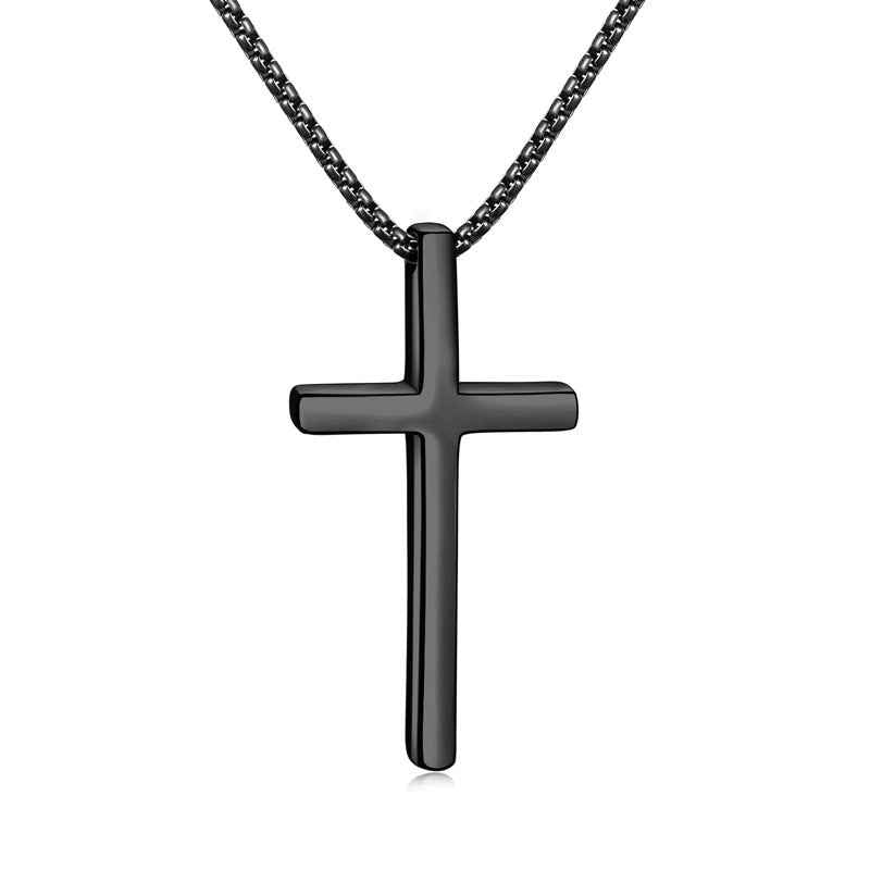 Stainless Steel Cross Necklace – Silver, Gold & Black Cross Pendant with 2.5mm Box Chain (18–24 Inch