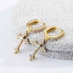 Cross Hoop Dangle Earrings – 14K Gold Plated 5A+ CZ Sterling Silver Drop Earrings for Men & Women