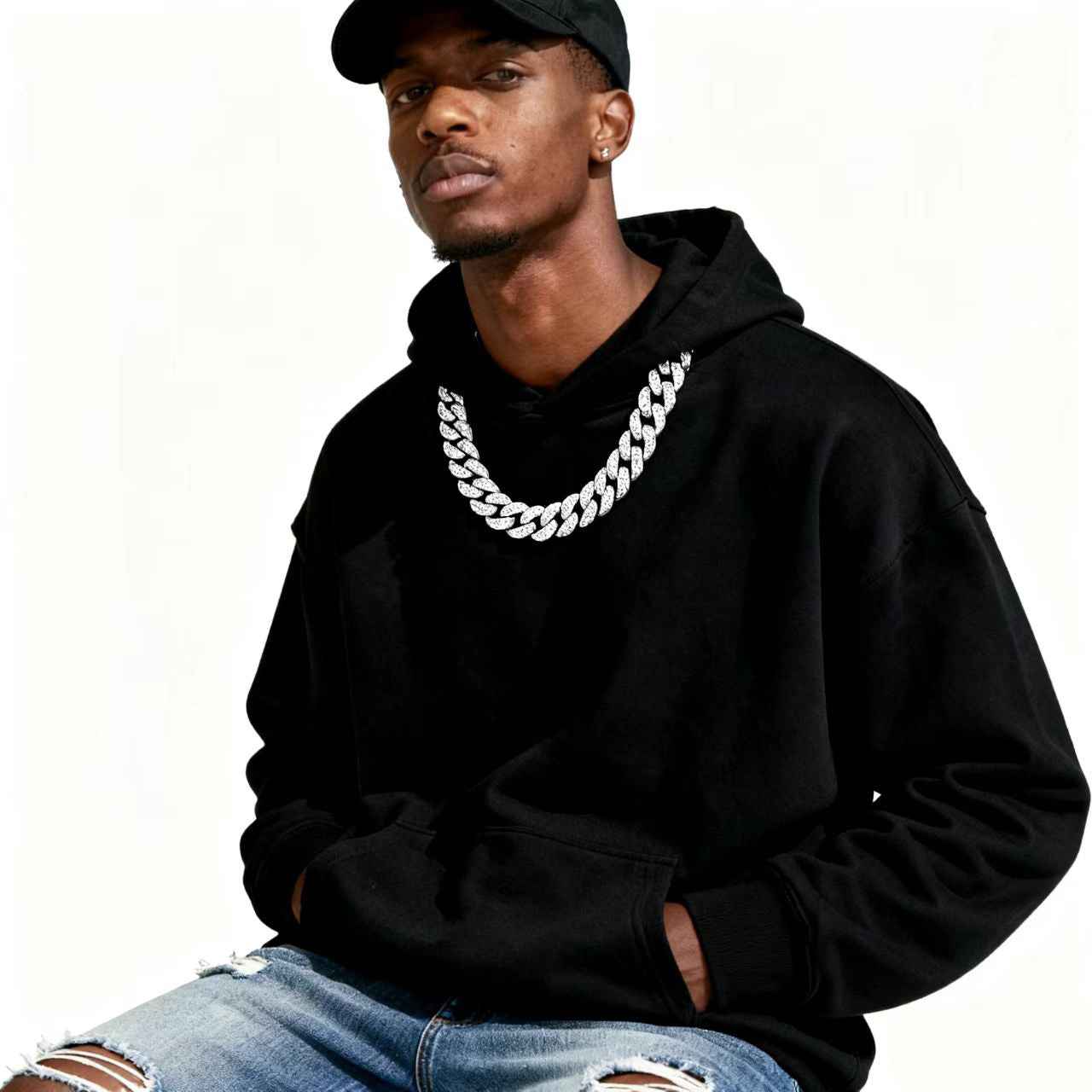 Extra large iced out cuban link chain rhinestone hip hop necklace