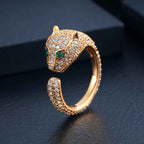 Unisex 18K Gold Plated Leopard Head Ring with Cat’s Eye Stone – Open Hip Hop Statement Ring