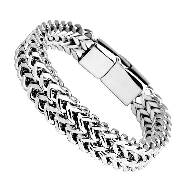 Titanium Steel Modular Bracelet – Stainless Steel Woven Square Chain with Magnetic Clasp