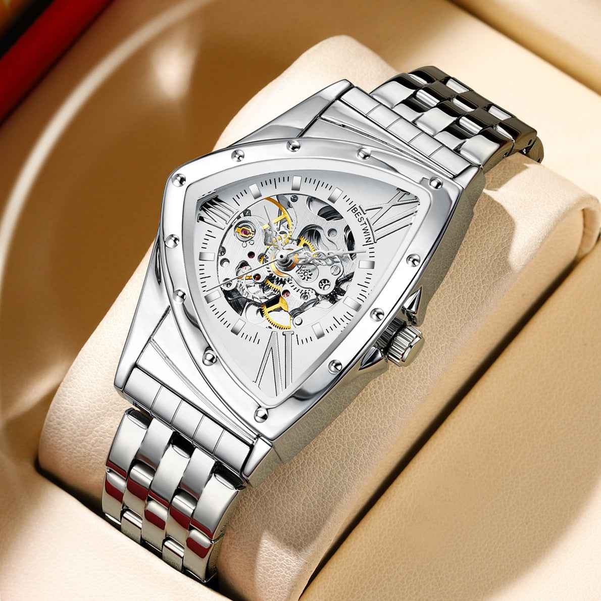 Men’s Triangle Skeleton Watch – Automatic Mechanical Waterproof Luxury Wristwatch