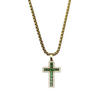 Green & White Zircon Cross Pendant Necklace – Trendy Hip Hop Streetwear Chain