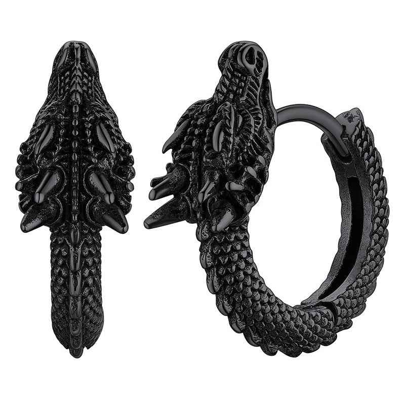 Vintage Dragon Hoop Earrings – Stainless Steel Punk Hip Hop Studs for Men & Women