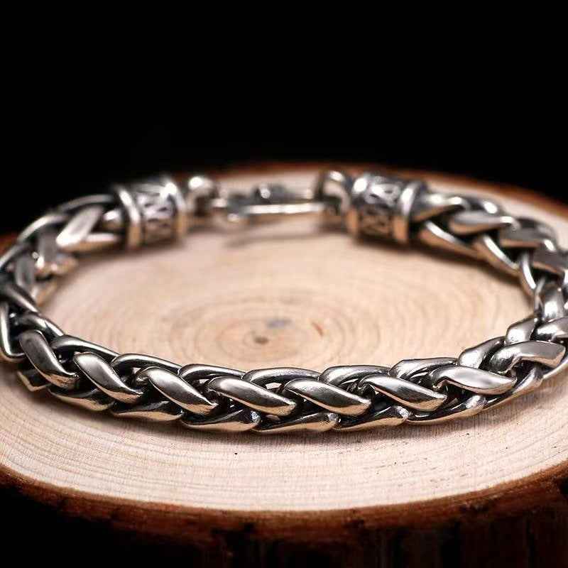 Vintage Thai Silver Dragon Bone Bracelet – Punk Hip Hop Woven Men’s Beaded Accessory