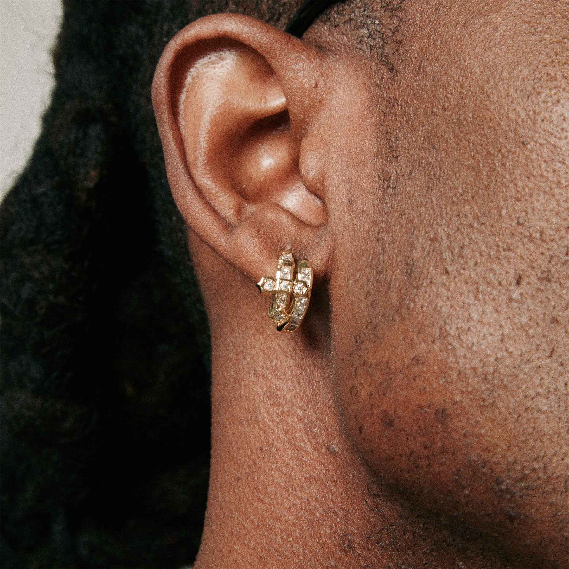 Full Diamond Cross Stud Earrings for Men – Hip Hop Street Fashion Bling Jewelry