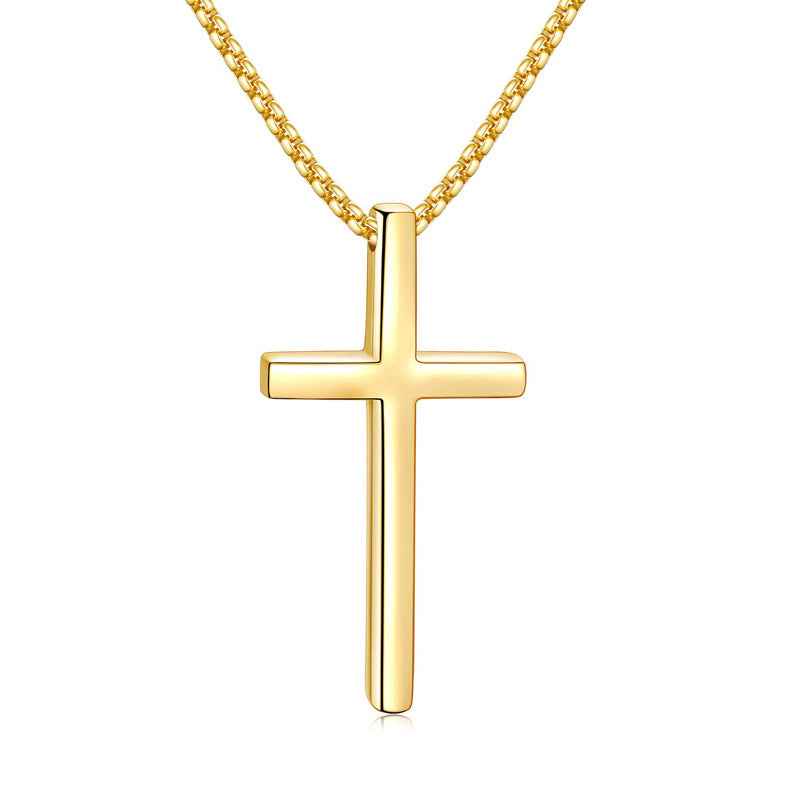 Stainless Steel Cross Necklace – Silver, Gold & Black Cross Pendant with 2.5mm Box Chain (18–24 Inch