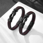 Men’s Braided Leather Bracelet with Titanium Steel – Vintage Hip Hop Style Wristband