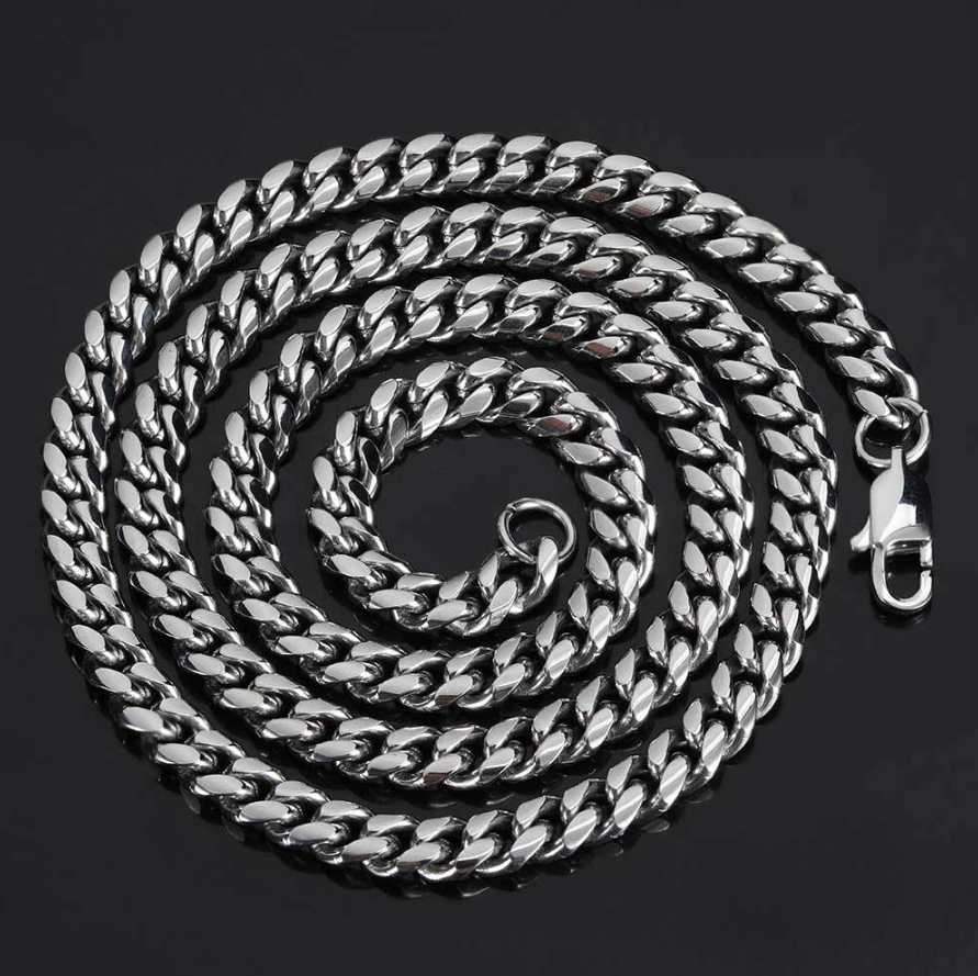 Men’s cuban link chain necklace square buckle titanium steel hip hop style