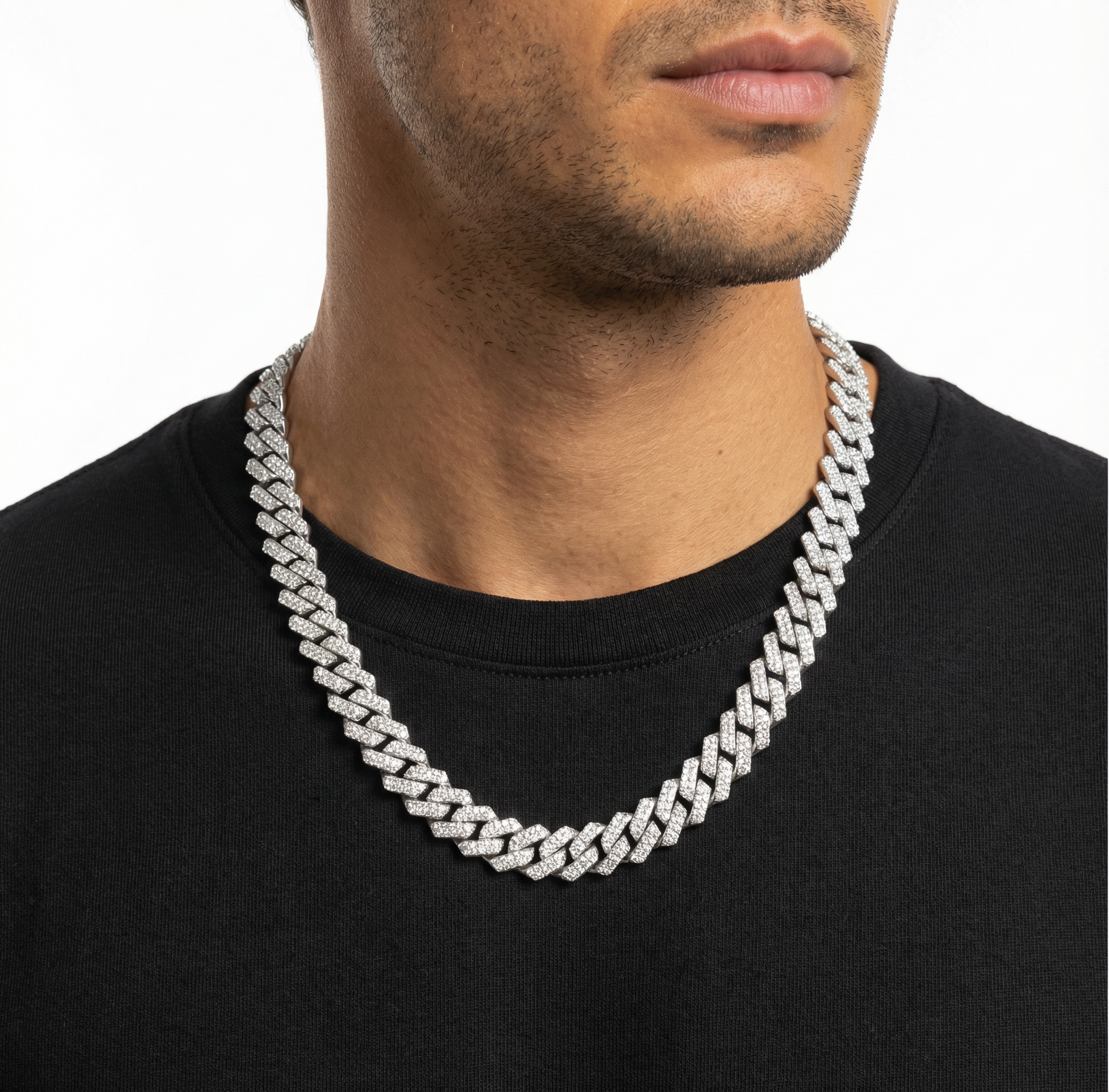 Iced Out Cuban Link Chain – Miami Cuban Necklace Silver & Gold Bling Hip Hop Jewelry for Men & Women
