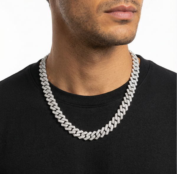 Iced Out Cuban Link Chain – Miami Cuban Necklace Silver & Gold Bling Hip Hop Jewelry for Men & Women