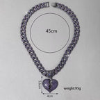 Purple heart diamond pendant necklace with 18-inch Cuban chain by Gardira, featuring a sparkling full diamond heart design.