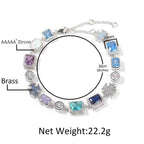 7-inch blue-toned geometric colored zirconia bracelet