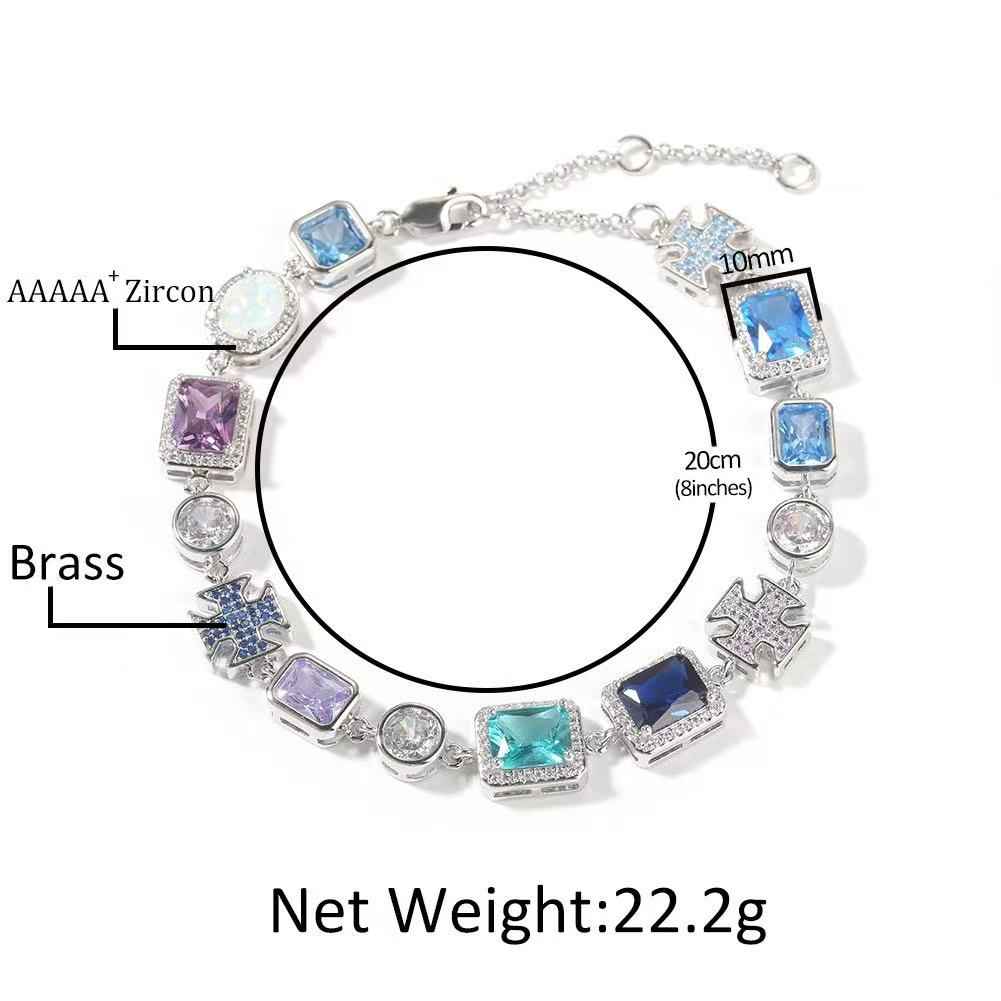 7-inch blue-toned geometric colored zirconia bracelet