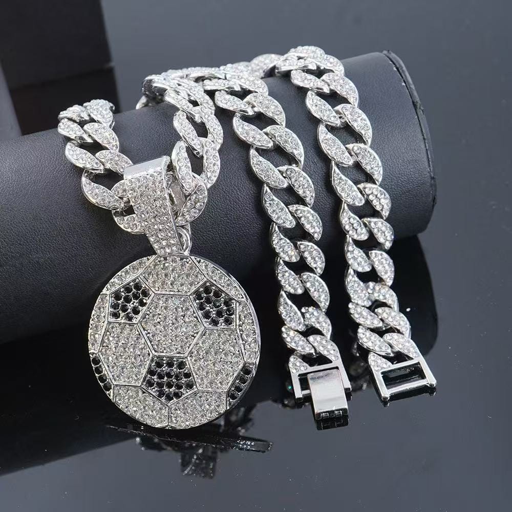 Gardira 18-inch full-diamond football pendant necklace featuring a sparkling diamond-studded football charm on a sleek chain.