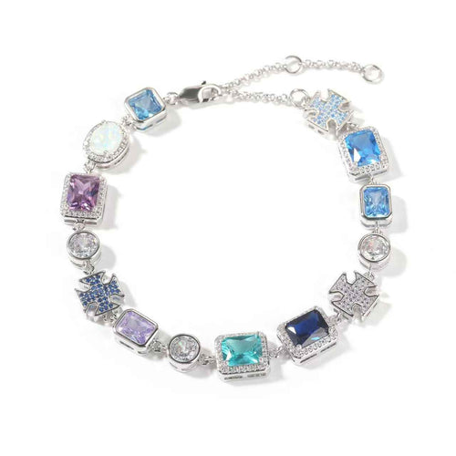 7-inch blue-toned geometric colored zirconia bracelet
