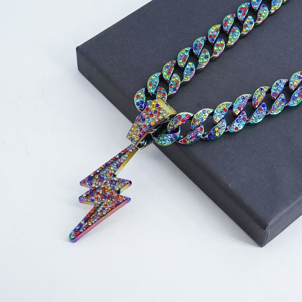 Gardira rainbow lightning pendant necklace with diamond accents, 18-inch chain, featuring vibrant rainbow design and silver-tone finish.