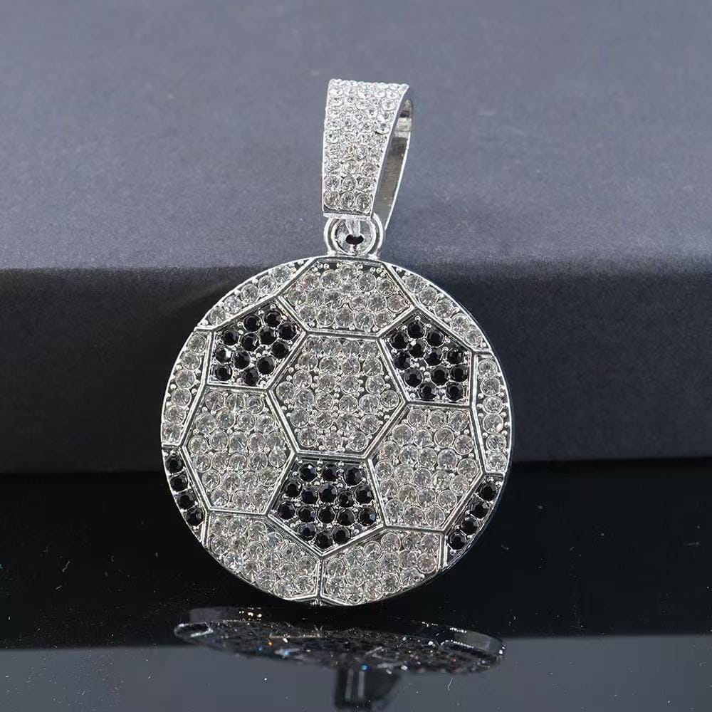 Gardira 18-inch full-diamond football pendant necklace featuring a sparkling, detailed football design on a silver chain.