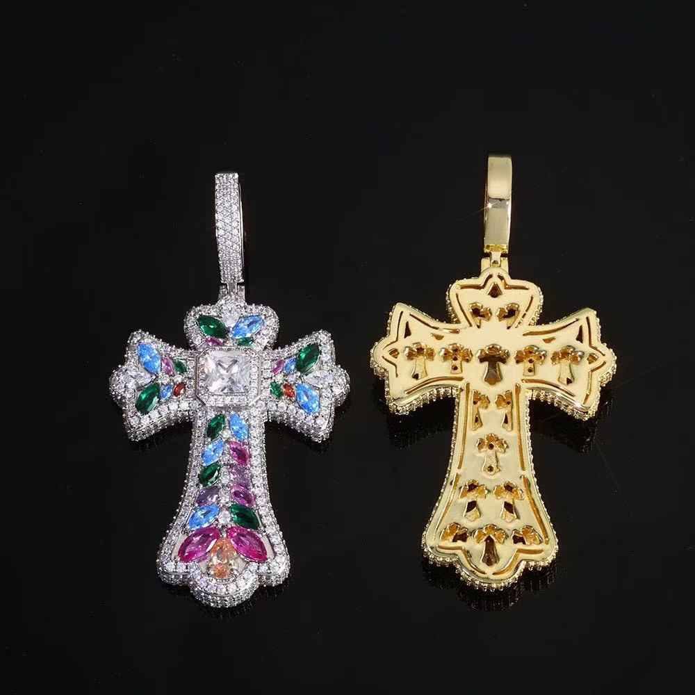 24inch 3mm Colored gemstone wheat ear cross pendant necklace