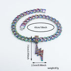 Rainbow lightning pendant necklace with diamond accents on a silver chain, 18-inch length by Gardira.
