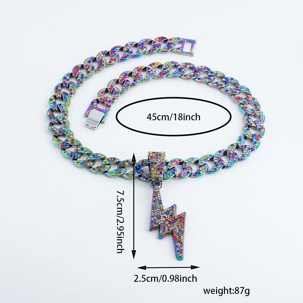 Rainbow lightning pendant necklace with diamond accents on a silver chain, 18-inch length by Gardira.