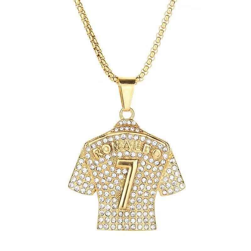 Diamond-studded jersey pendant necklace