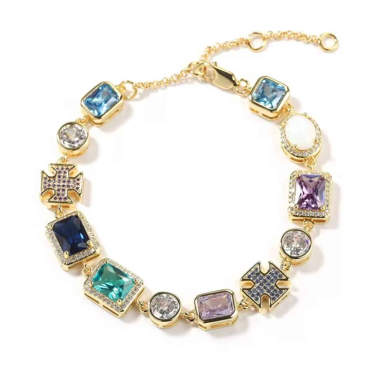 7-inch blue-toned geometric colored zirconia bracelet