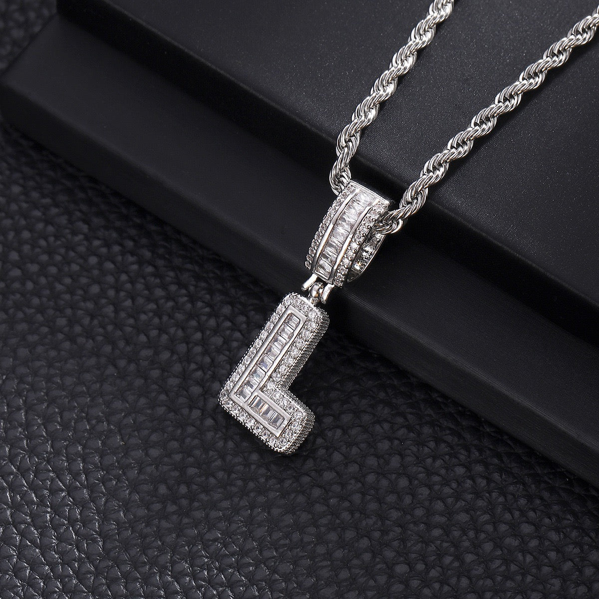 Gold custom iced out initial letter pendant necklace with CZ diamonds by Gardira, hip hop alphabet chain for men and women.