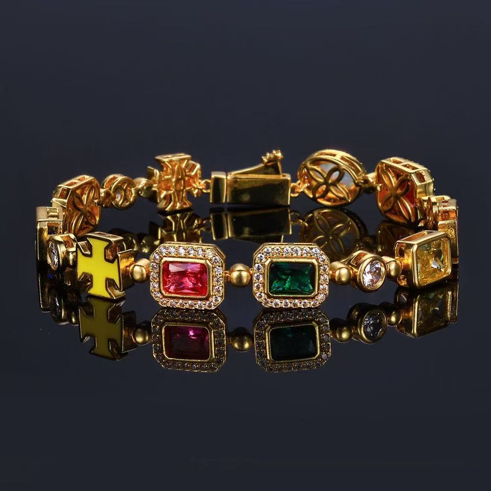 Colorful zircon jewelry bracelet by Gardira, hip-hop style, featuring vibrant stones on a sleek chain, fashionable and eye-catching.