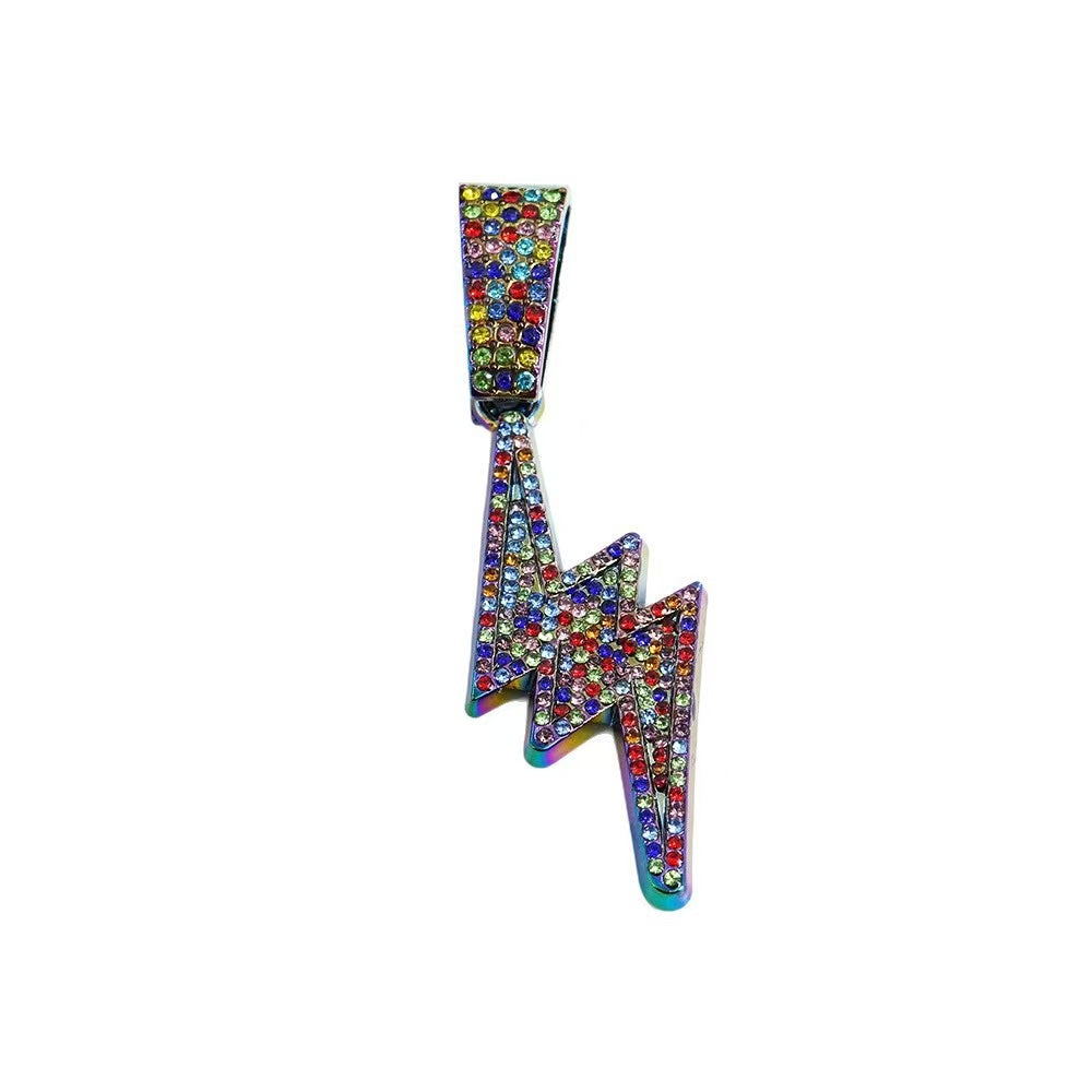Gardira rainbow lightning pendant necklace with cool diamond accents, 18-inch chain, featuring vibrant, eye-catching design.