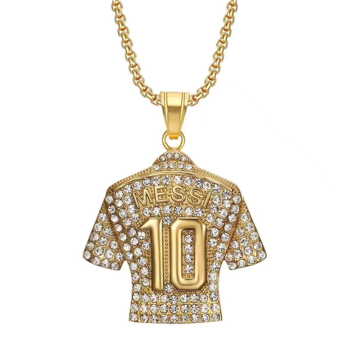 Diamond-studded jersey pendant necklace