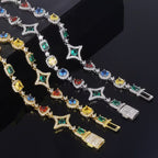 Colorful zircon necklace by Gardira featuring vibrant, multicolored stones on a sleek chain design.