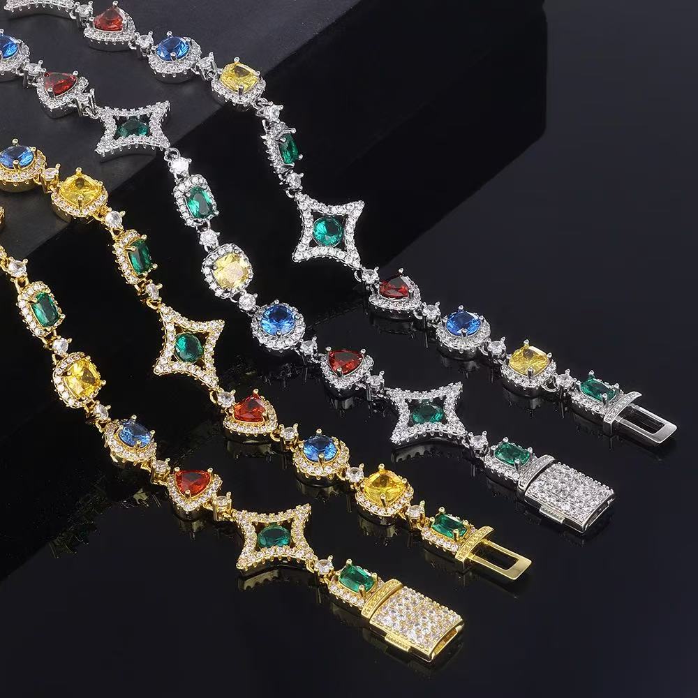 Colorful zircon necklace by Gardira featuring vibrant, multicolored stones on a sleek chain design.